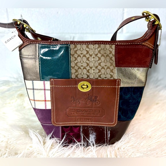 Coach Handbags - Vintage Coach Bleecker Holiday Patchwork Suede Leather Bucket Bag